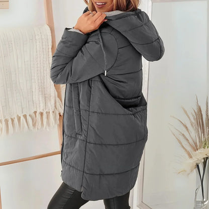 Elegant Puffer Jacket for Women with Hooded Zip Front Drawstring Waist Relaxed Style