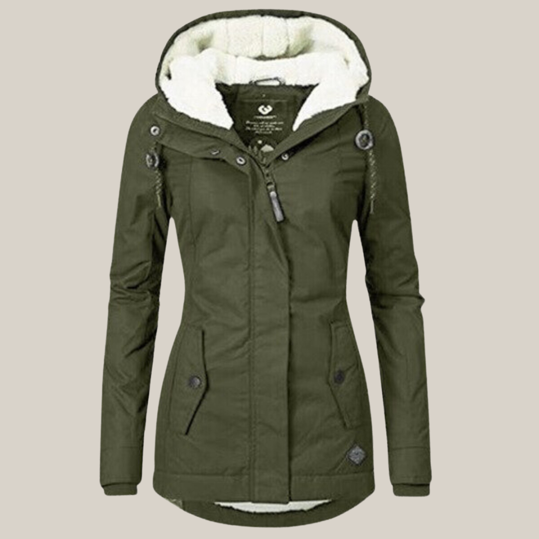 Effortless Sherpa Fleece Jacket for Women with Hooded Long Sleeve Zip Front Drawstring Waist Style