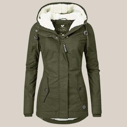 Effortless Sherpa Fleece Jacket for Women with Hooded Long Sleeve Zip Front Drawstring Waist Style
