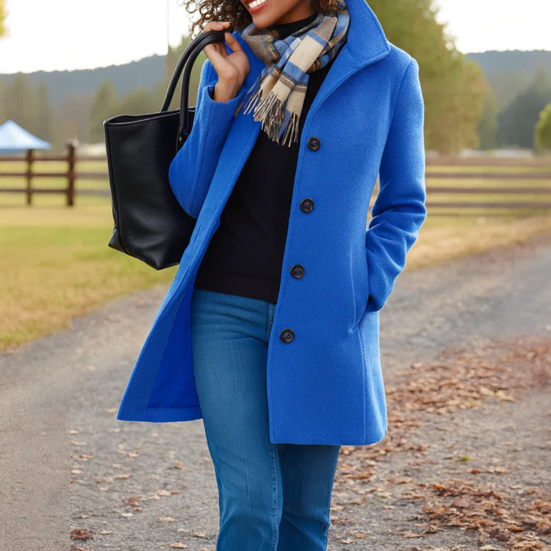Elegant Wool Coat for Women with Notch Collar Long Sleeve Button Front Tailored Style