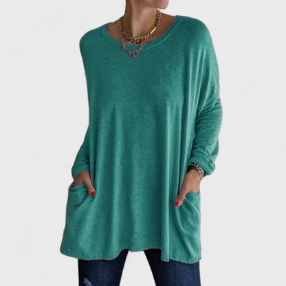 Comfortable Oversized Tunic for Women with Crew Neck Long Sleeve Side Pocket Relaxed Style