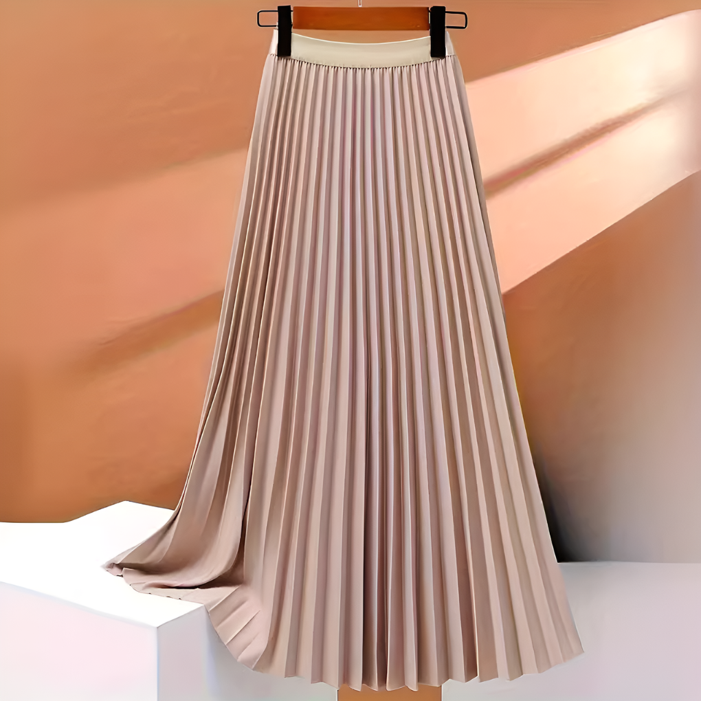 Elegant Pleated Faux Leather Maxi Skirt for Women with High Waist A Line Flowing Style