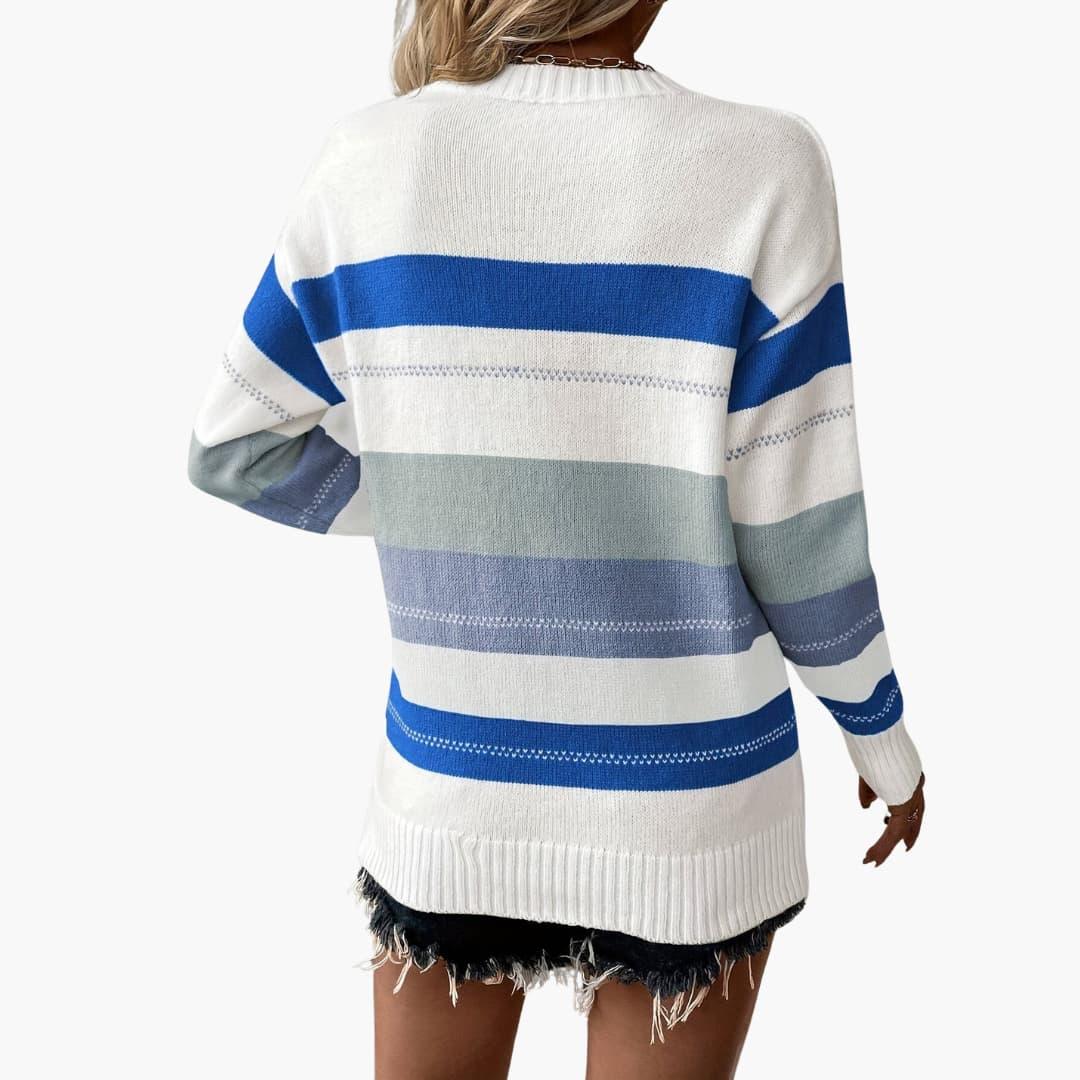 Comfortable Striped Sweater for Women with Crew Neck Long Sleeve Relaxed Oversized Knit Style