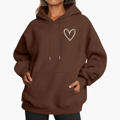 Comfortable Heart Print Hoodie for Women with Drawstring Hood Long Sleeve Oversized Relaxed Style