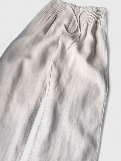 Effortless Linen Wide Leg Pants for Women with Smocked Drawstring High Waist Pleated Front Casual Style