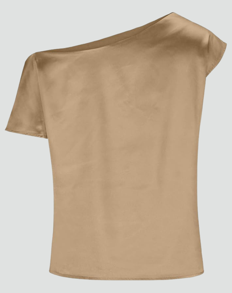Elegant Satin Off The Shoulder Top for Women with Draped Asymmetric Sleeveless Silky Style