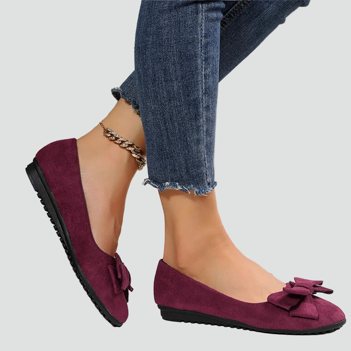 Elegant Ballet Flats for Women with Round Toe Bow Slip On Suede Classic Style