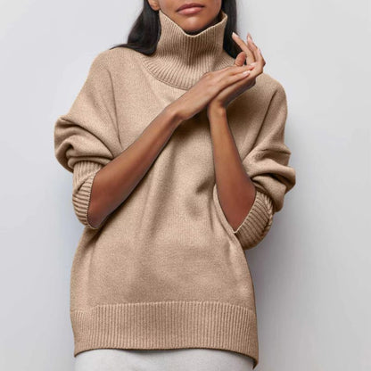 Comfortable Knit Sweater for Women with Turtleneck Short Sleeve Oversized Poncho Style