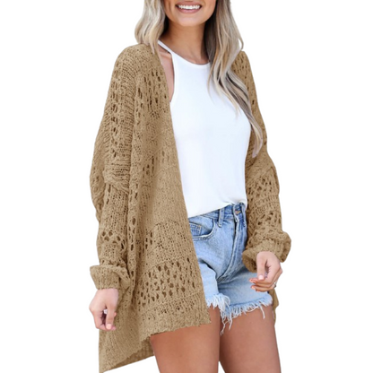 Effortless Crochet Knit Cardigan for Women with Open Front Long Sleeve Oversized High Low Style