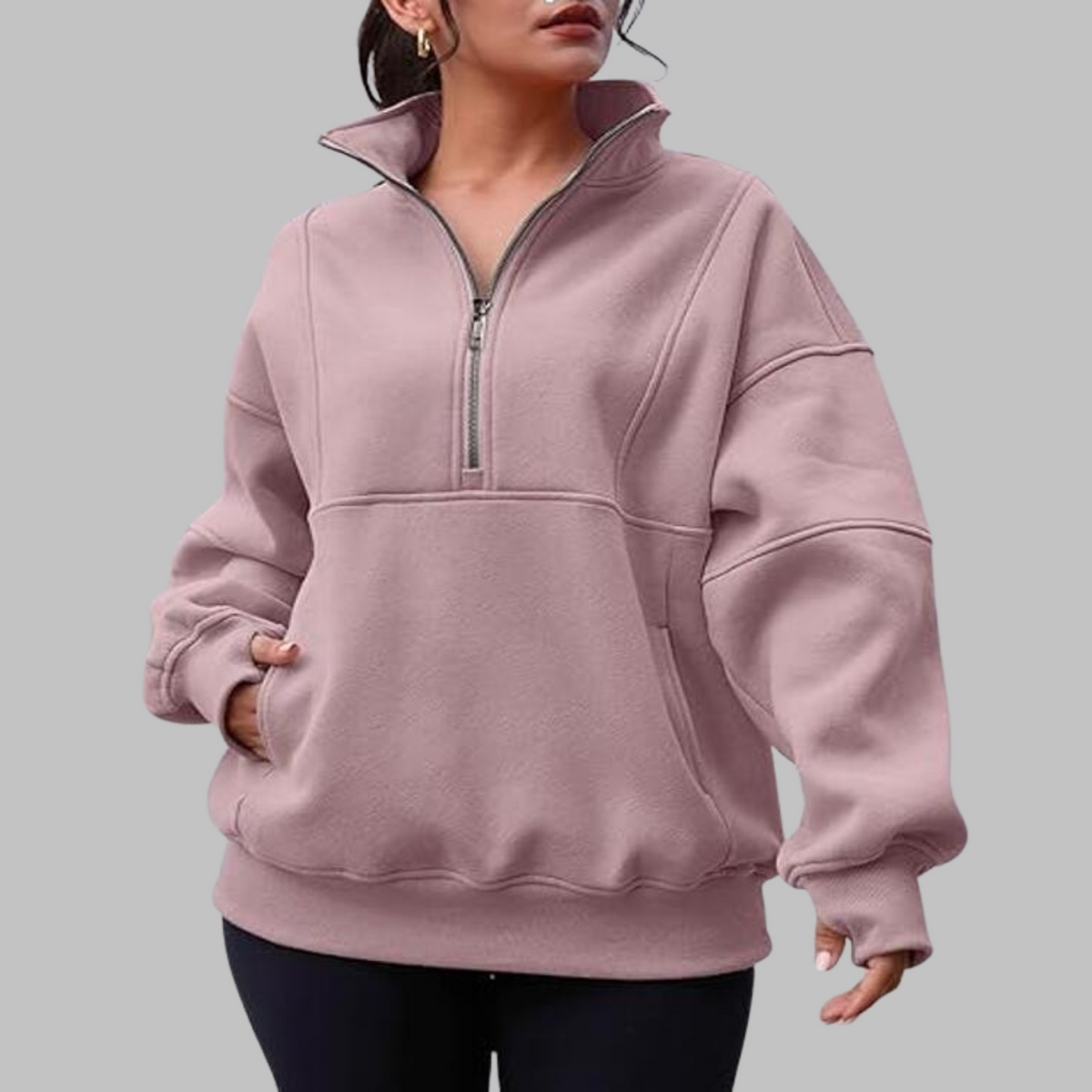 Cozy Oversized Sweatshirt for Women with Half Zip Collar Long Sleeve Pullover Relaxed Style