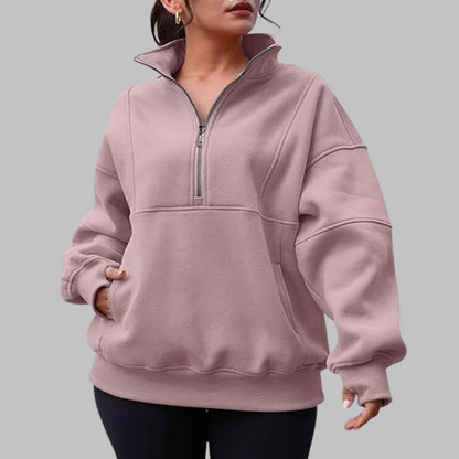 Cozy Oversized Sweatshirt for Women with Half Zip Collar Long Sleeve Pullover Relaxed Style