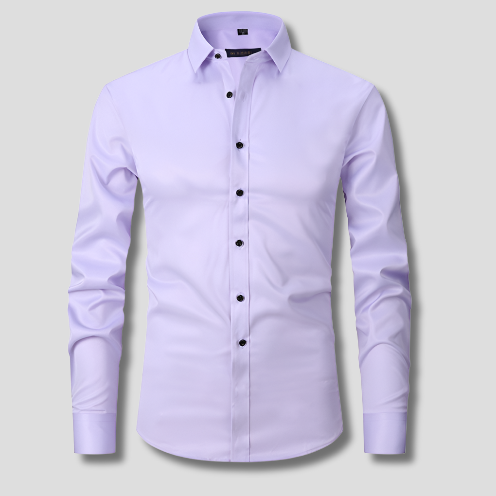 Classic Dress Shirt for Men with Spread Collar Long Sleeve Button Up Slim Fit Business Style