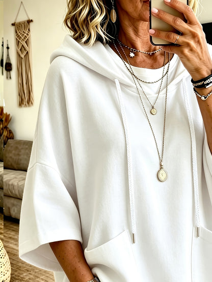 Comfortable Fleece Oversized Hoodie for Women with Drawstring Hood Batwing Sleeve Kangaroo Pocket Relaxed Style