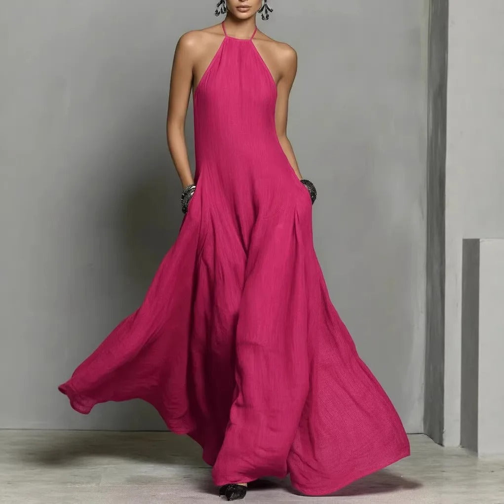 Elegant Maxi Dress for Women with Halter Neck Sleeveless Flowing Formal Style