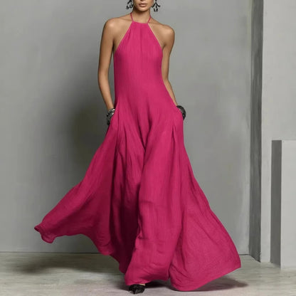 Elegant Maxi Dress for Women with Halter Neck Sleeveless Flowing Formal Style