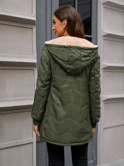 Comfortable Sherpa Lined Quilted Jacket for Women with Hooded Long Sleeve Zip Front Relaxed Style