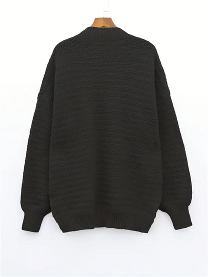 Comfortable Textured Knit Sweater for Women with Mock Neck Long Sleeve Ribbed Cuff Relaxed Oversized Style