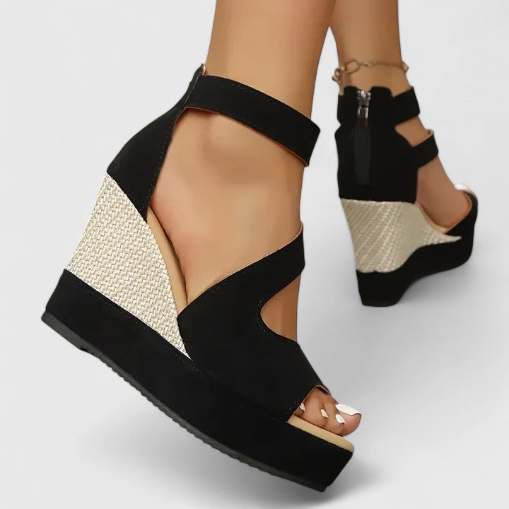 Comfortable Black Orthopedic Wedge Sandals for Women with Ankle Strap Espadrille Platform Open Toe Style