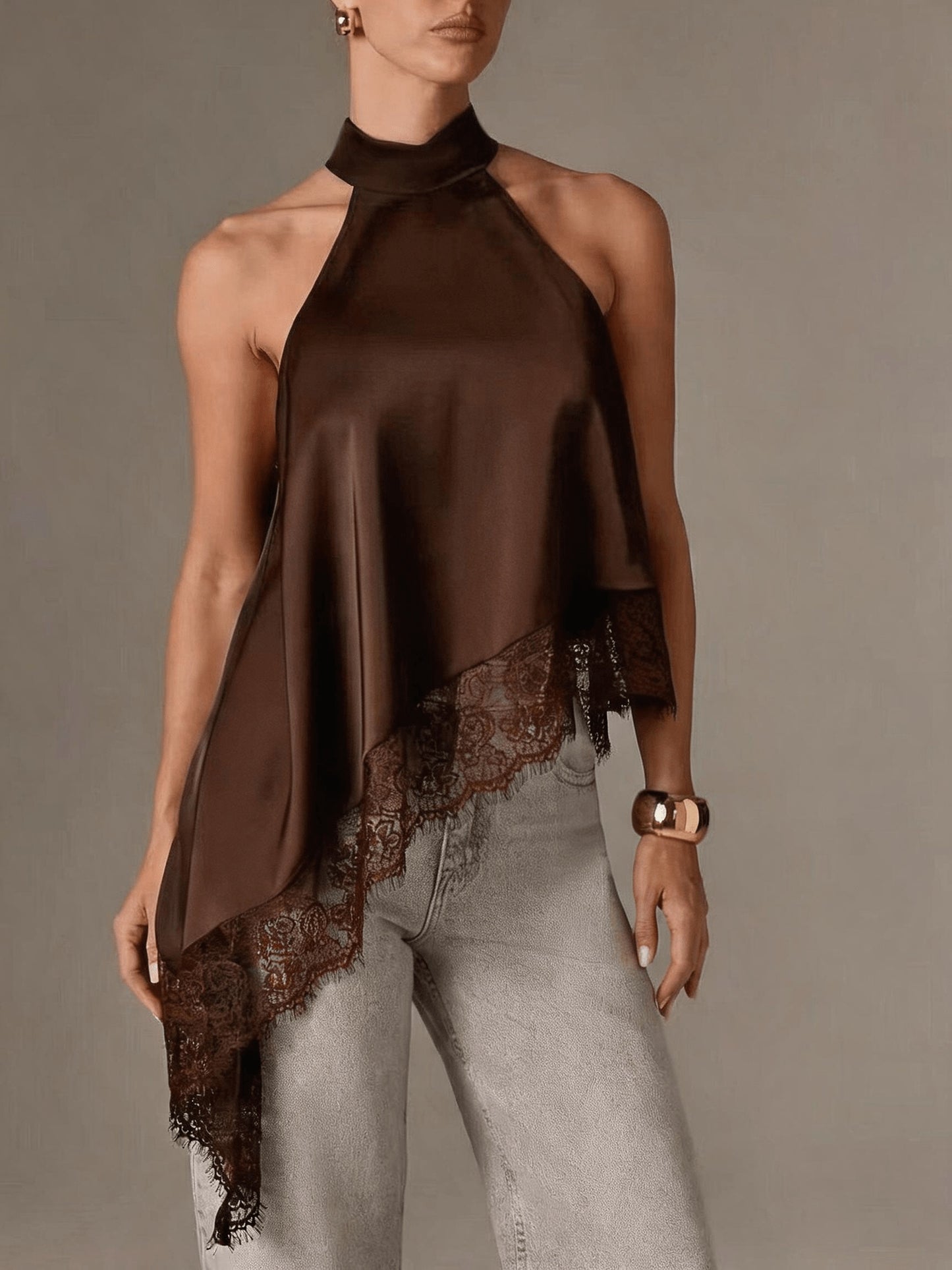 Effortless Going Out Top for Women with Asymmetric Fringe Halter Style
