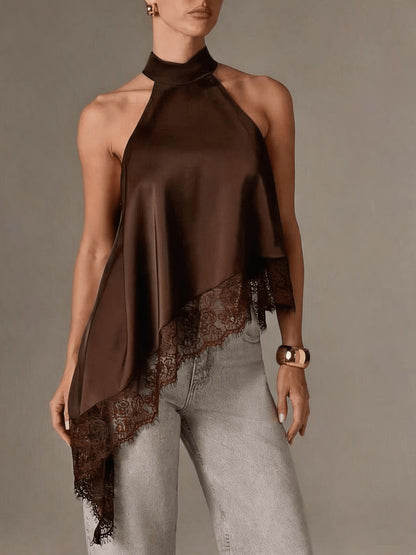 Effortless Going Out Top for Women with Asymmetric Fringe Halter Style