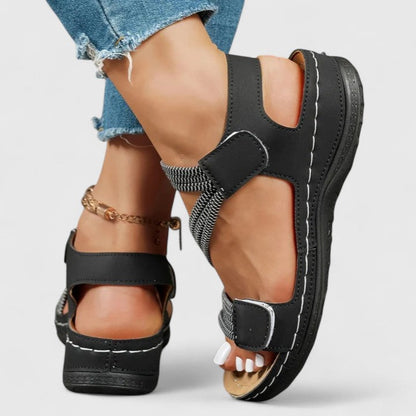 Comfortable Orthopedic Sandals for Women with Elastic Strap Velcro Ankle Open Toe Platform Casual Style