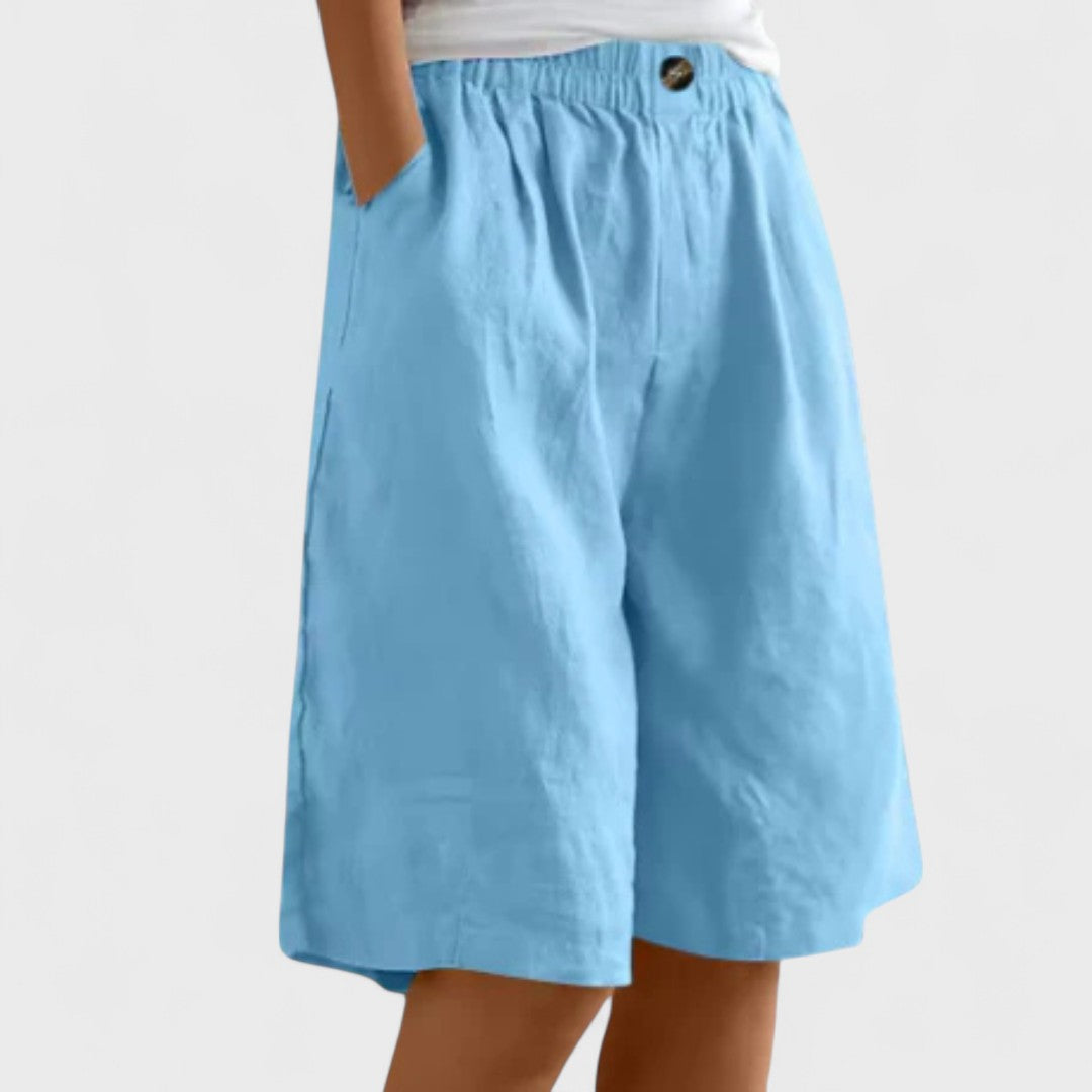 Effortless Linen Shorts for Women with High Waist Elastic Waistband Pleated Wide Leg Casual Style