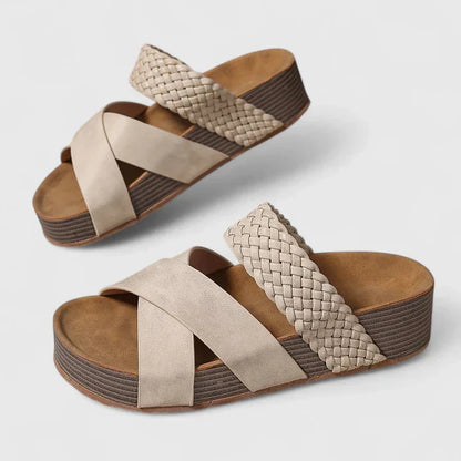 Comfortable Orthopedic Sandals for Women with Woven Crossover Strap Wedge Platform Slip On Open Toe Style