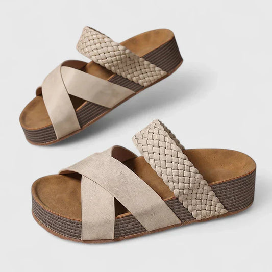 Comfortable Orthopedic Sandals for Women with Woven Crossover Strap Wedge Platform Slip On Open Toe Style