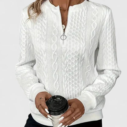 Comfortable Cable Knit Sweater for Women with Crew Neck Quarter Zip Long Sleeve Relaxed Style