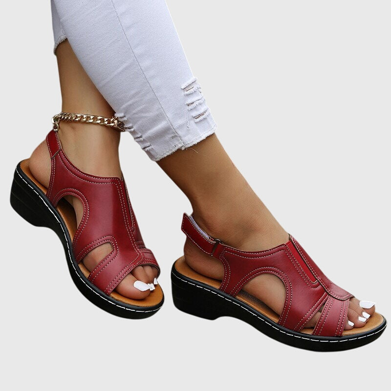 Comfortable Orthopedic Sandals for Women with Cutout Leather Upper Wedge Heel Slingback Open Toe Casual Style