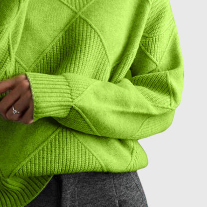 Comfortable Ribbed Knit Sweatshirt for Women with Turtleneck Long Sleeve Oversized Drop Shoulder Style