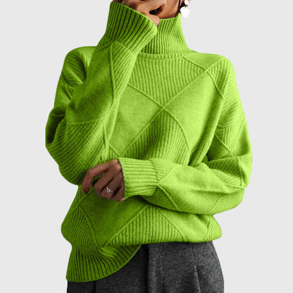 Comfortable Ribbed Knit Sweatshirt for Women with Turtleneck Long Sleeve Oversized Drop Shoulder Style