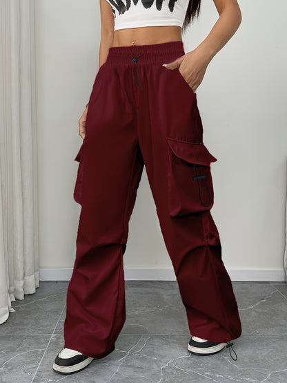 Effortless Burgundy Cargo Pants for Women with Drawstring Waist Pocket Style