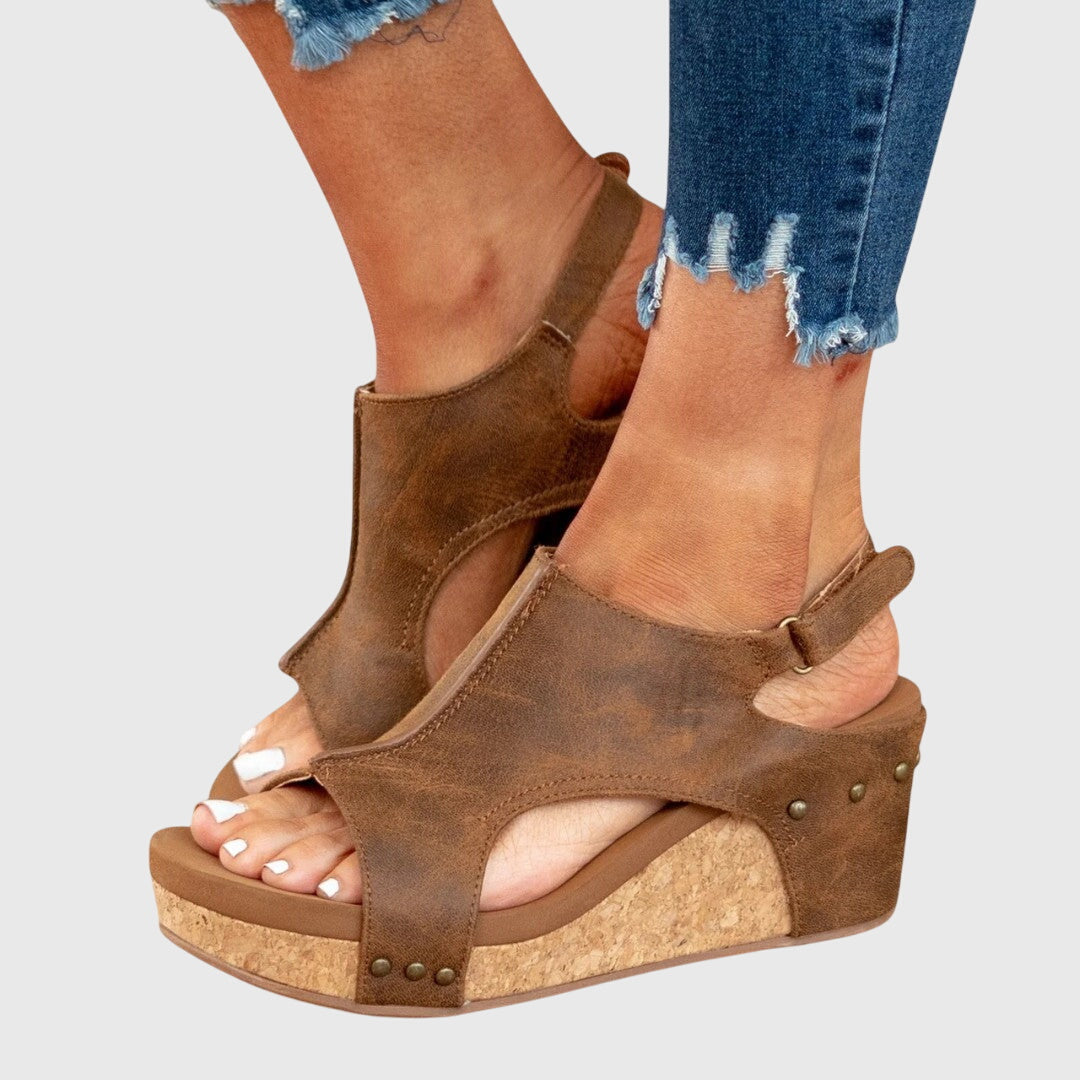 Comfortable Orthopedic Sandals for Women with Crossover Strap Cork Wedge Platform Open Toe Casual Style