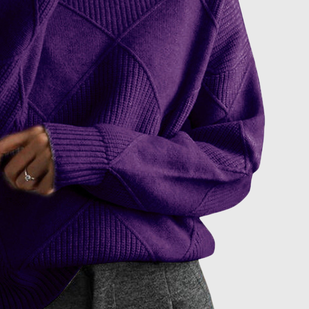 Comfortable Ribbed Knit Sweatshirt for Women with Turtleneck Long Sleeve Oversized Drop Shoulder Style