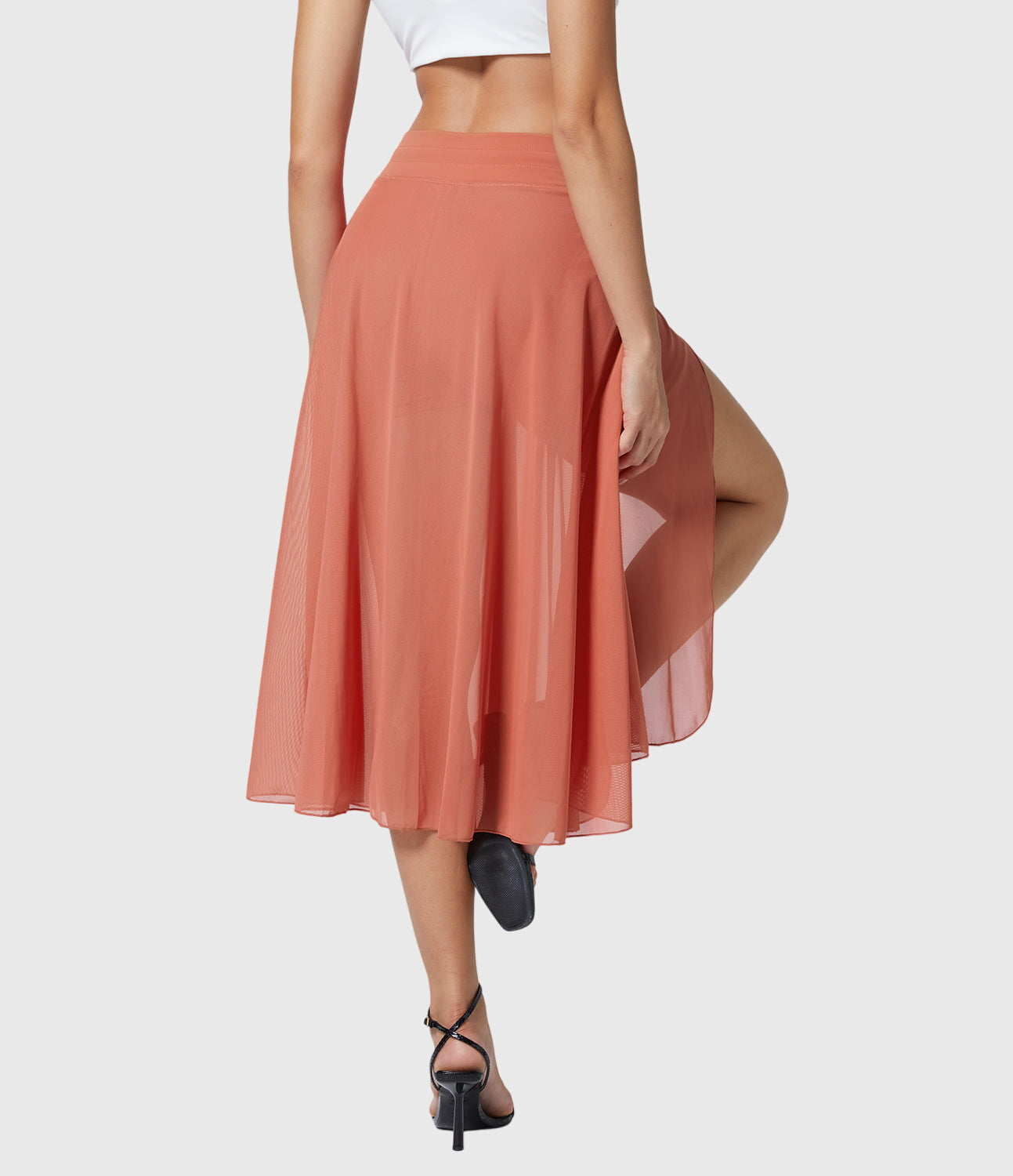 Effortless Sage Green Mesh Skirt for Women with High Waist Drawstring A Line Flowy Style