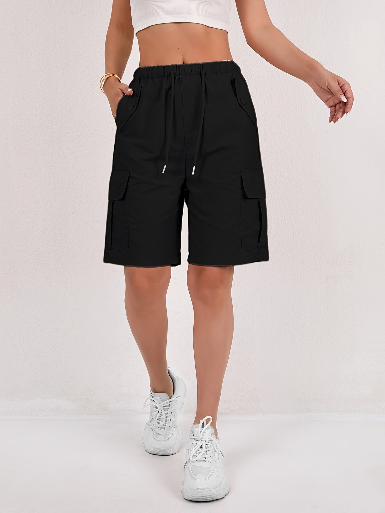 Effortless Pink Cargo Shorts for Women with High Waist Drawstring Button Pocket Relaxed Casual Style