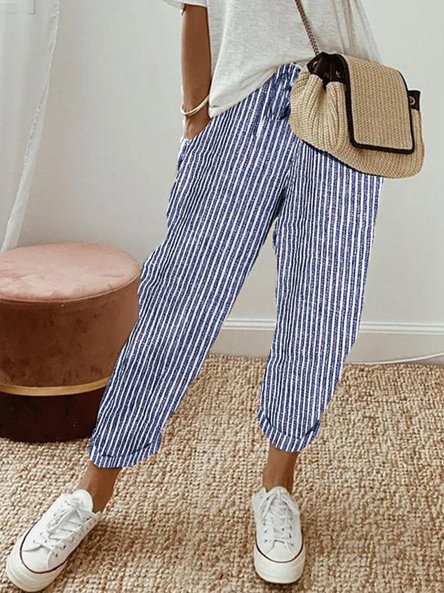 Effortless Linen Tapered Pants for Women with High Waist Drawstring Relaxed Cuffed Hem Casual Style