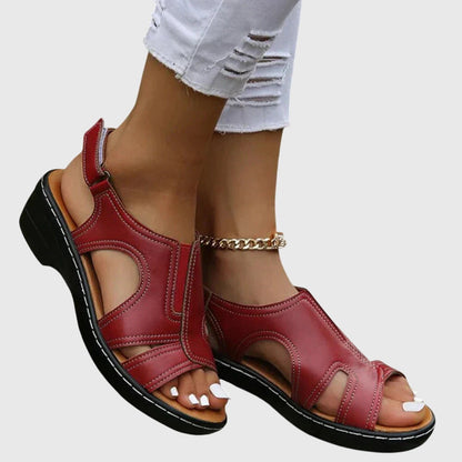 Comfortable Orthopedic Sandals for Women with Cutout Leather Upper Wedge Heel Slingback Open Toe Casual Style