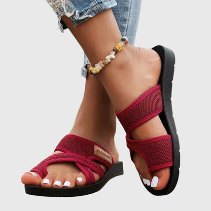 Comfortable Orthopedic Sandals for Women with Crossover Mesh Strap Flat Open Toe Slip On Casual Style