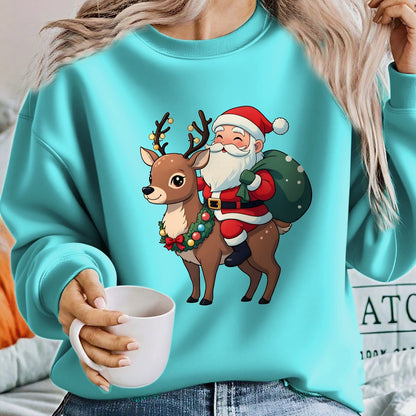 Cozy Graphic Christmas Tacky Sweater for Women with Crew Neck Long Sleeve Santa Reindeer Print Pullover Style
