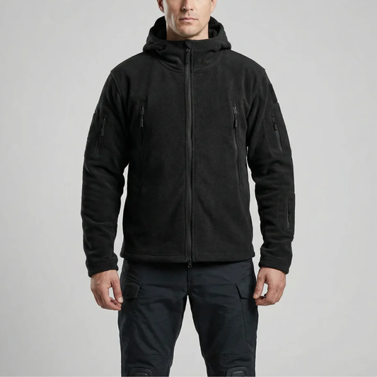 Warm Fleece Jacket for Men with Hooded Collar Long Sleeve Full Zip Tactical Outdoor Style