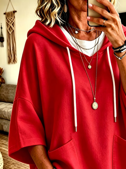 Comfortable Fleece Oversized Hoodie for Women with Drawstring Hood Batwing Sleeve Kangaroo Pocket Relaxed Style