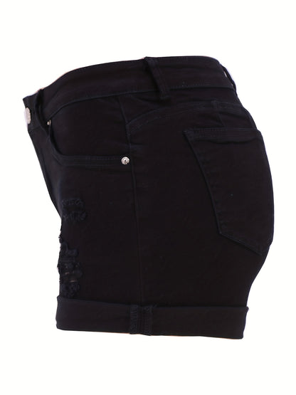 Stylish Ripped Denim Shorts for Women with High Waist Distressed Cuffed Hem Casual Street Style
