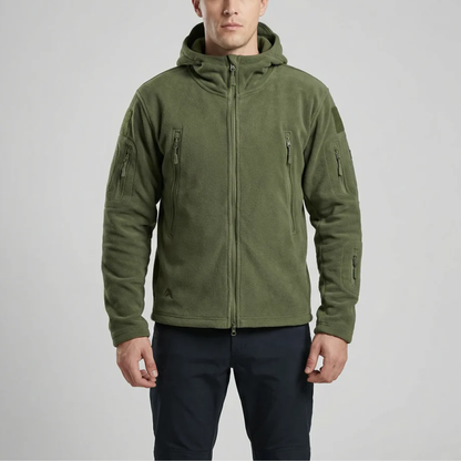Warm Fleece Jacket for Men with Hooded Collar Long Sleeve Full Zip Tactical Outdoor Style