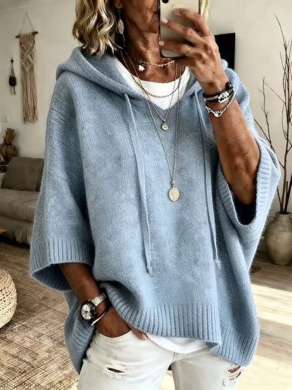 Comfortable Knit Oversized Hoodie for Women with Hooded Neck Half Sleeve Batwing Relaxed Style