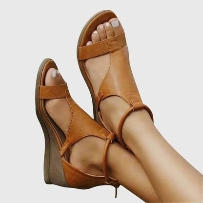 Comfortable Orthopedic Sandals for Women with T-Strap Ankle Wrap Wedge Heel Zip Back Open Toe Style