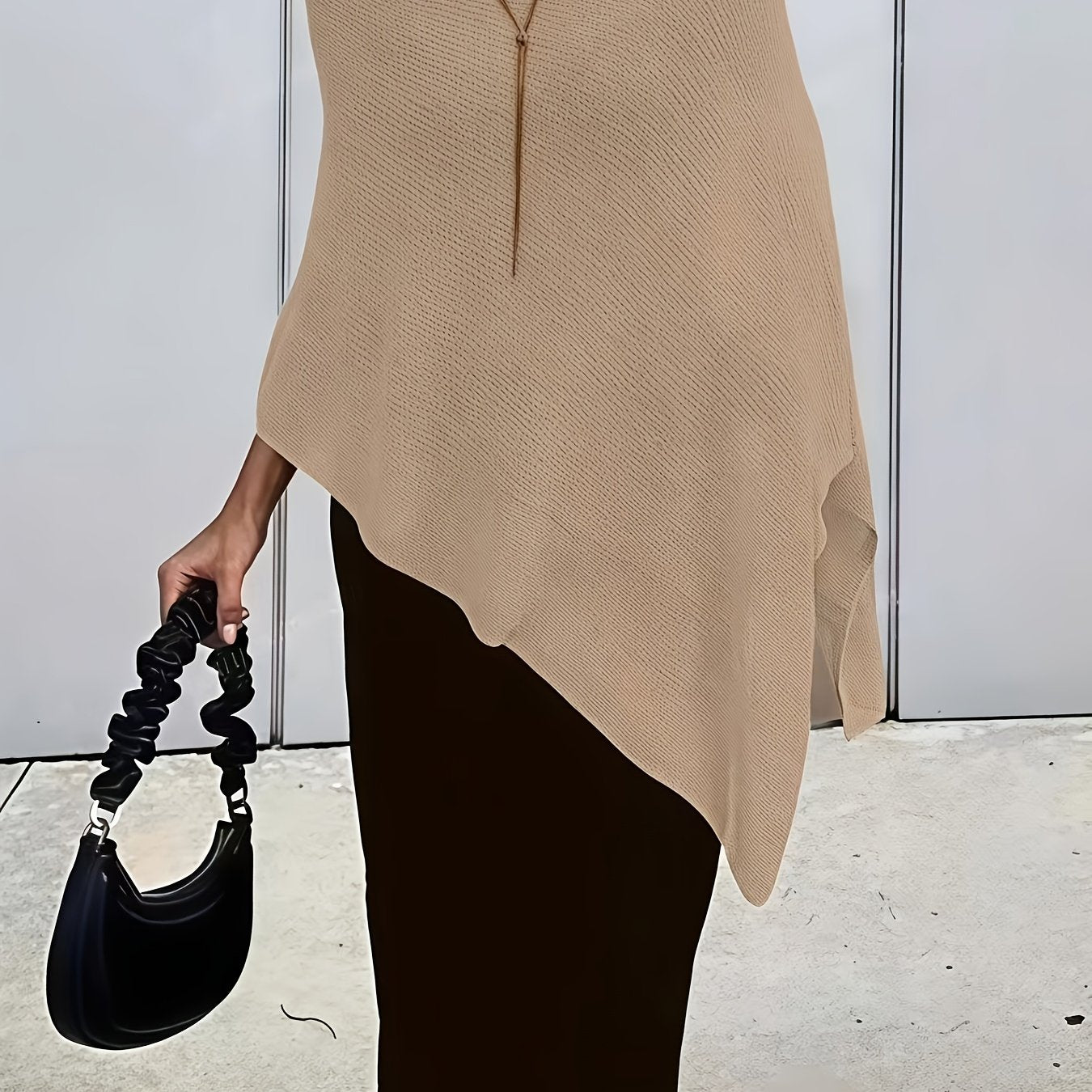 Effortless Poncho Shirt for Women with Asymmetric Hem Draped Knit Relaxed Style