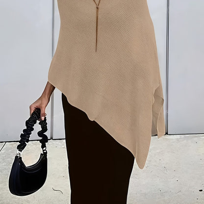 Effortless Poncho Shirt for Women with Asymmetric Hem Draped Knit Relaxed Style