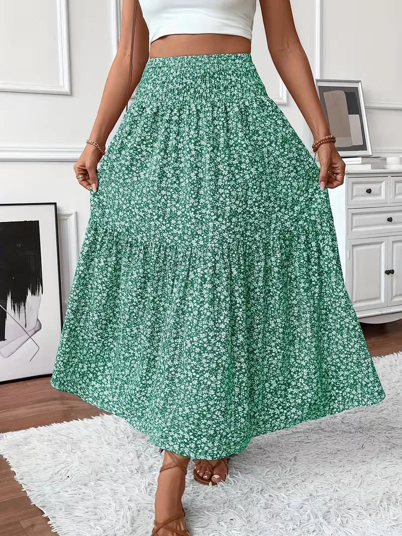 Effortless Tiered Maxi Skirt for Women with High Waist Smocked Flowing Boho Style
